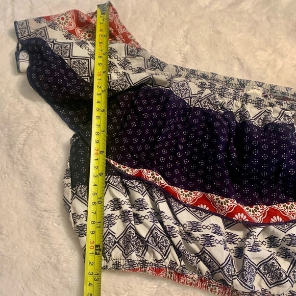 Topia Crop Top Med Ruffled Flutter Sleeves Red White Navy Blue Boho Off Shoulder - Picture 13 of 13